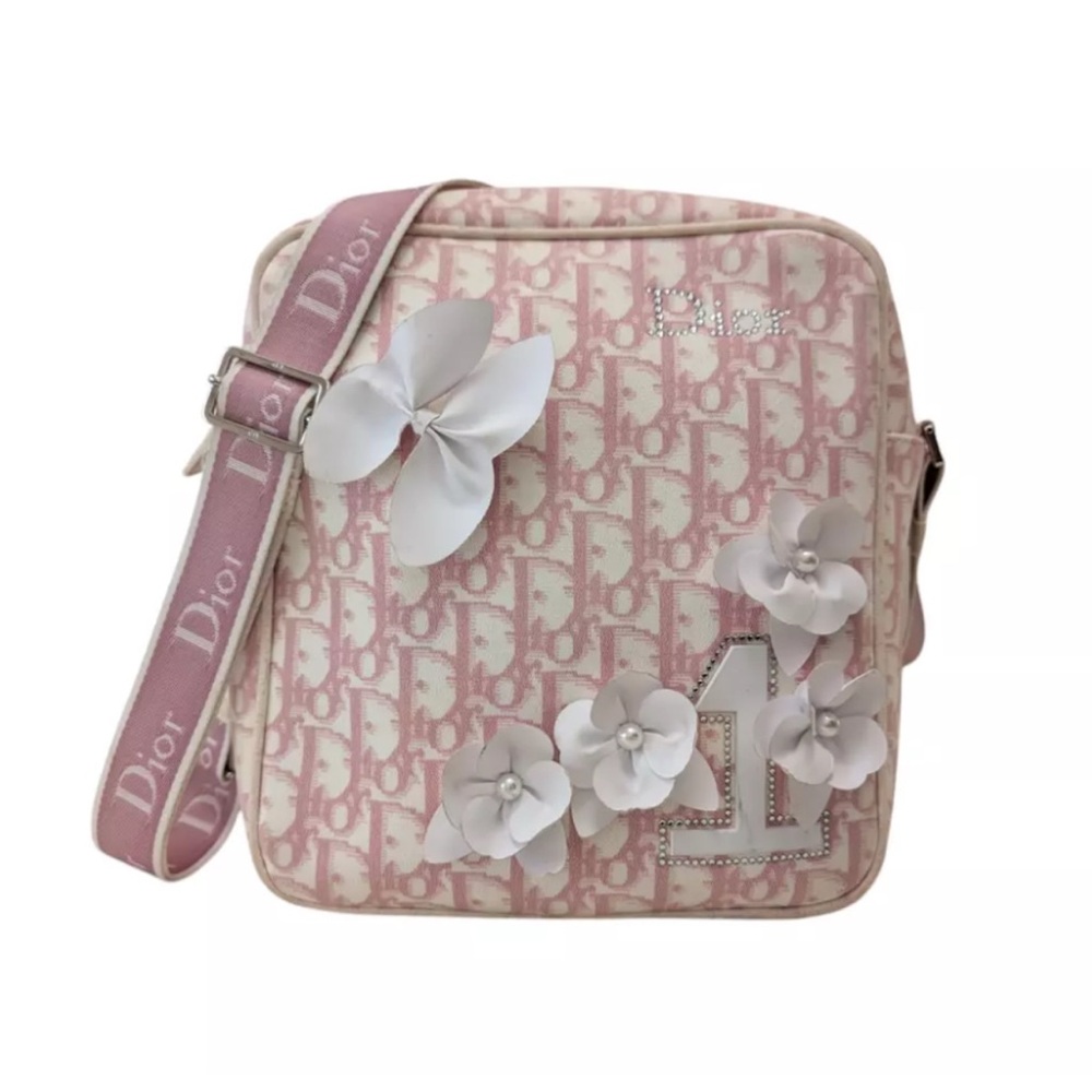 Christian Dior Pink Trotter, Floral, Rhinestone Bag Canvas Authentic Y2K!